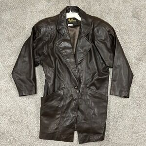 Adler Leather Jacket Womens Medium Brown Long Made in USA Vintage Shoulder Pads